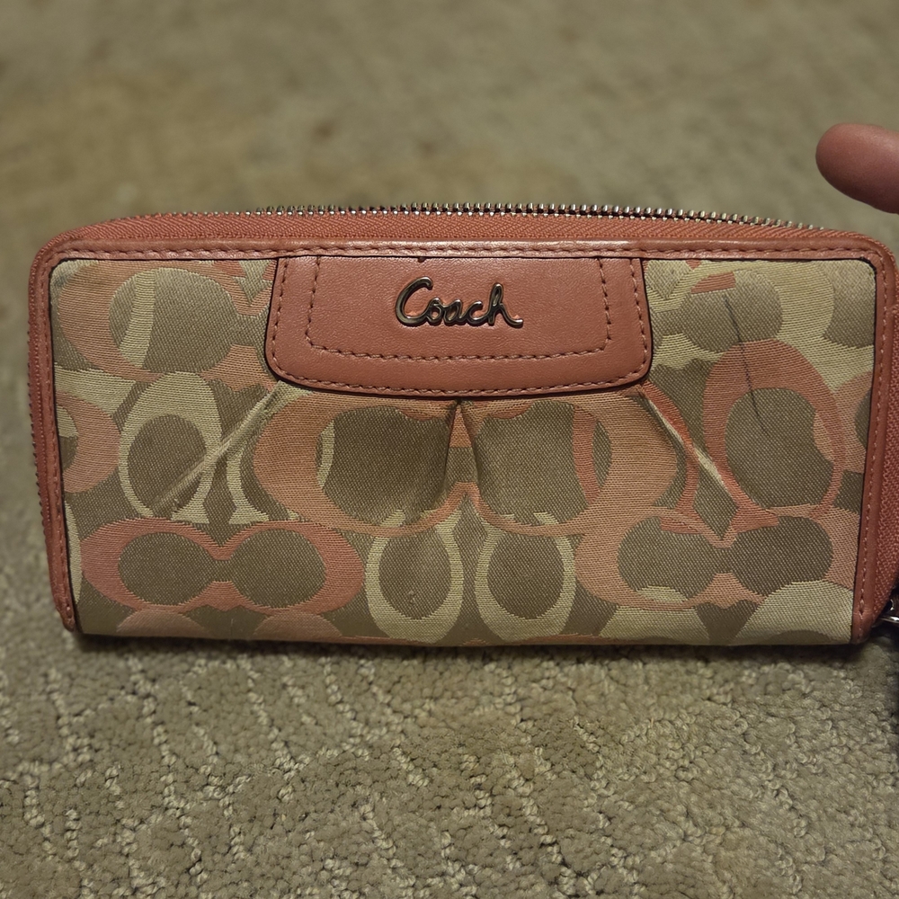 Coach Tan and Pink Signature Wallet
